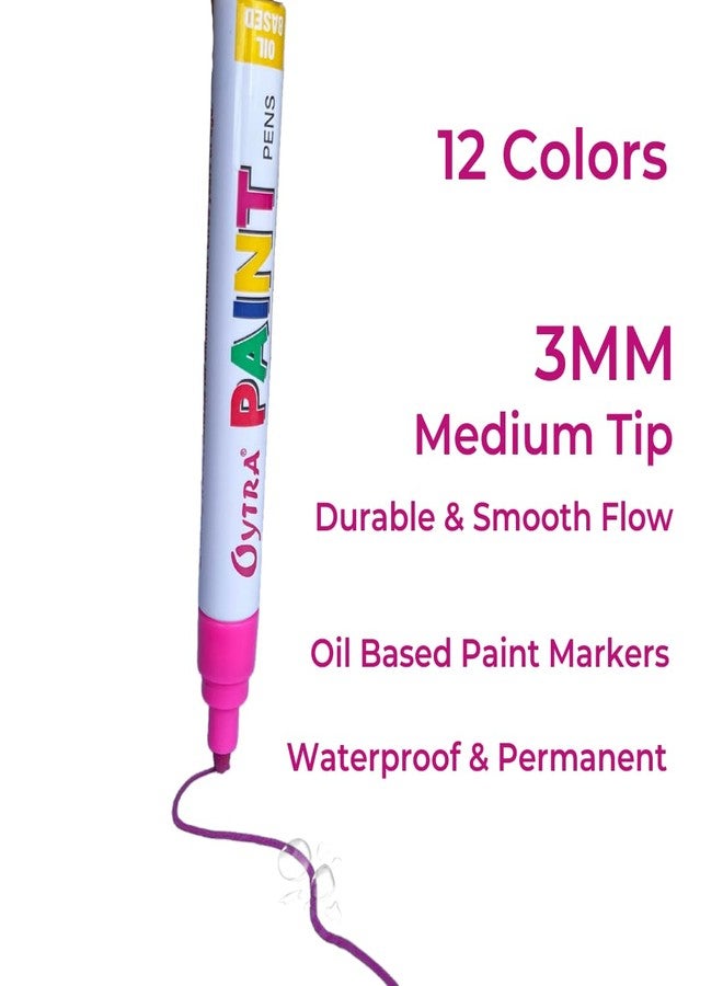 Oytra Permanent Paint Pens Waterproof 12 Colors/Set For Tyres Metal Rock Canvas Wood Paper Glass Ceramic Surfaces - Image 3