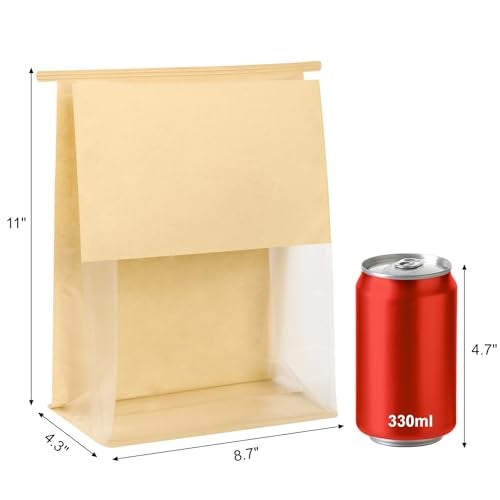 Ocmoiy 50 Pack Bread Bags for Homemade Breads, 8.7x4.3x11 Inches Resealable Tin Tie Tab Lock Large Bakery Packaging Bags with Window for Sourdough Bread, Bagels, Pastry - Image 2