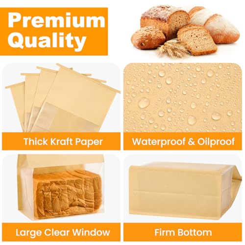 Ocmoiy 50 Pack Bread Bags for Homemade Breads, 8.7x4.3x11 Inches Resealable Tin Tie Tab Lock Large Bakery Packaging Bags with Window for Sourdough Bread, Bagels, Pastry - Image 3