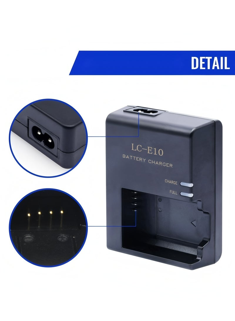 شاحن بطارية LC-E10 لكاميرات كانون LC-E10 وLC-E10C وLC-E10E وكاميرات كانون EOS وRebel وT7 وT6 وT5 وT3 وT100 و4000D و3000D و2000D و1500D و1300D و1200D و1100D وشواحن بطاريات سريعة مع سلك إمداد الطاقة - Image 5