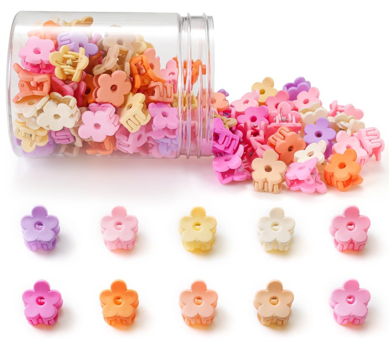 JANFUN Small Flower Hair Clips 100PCS, Mini Hair Clips Baby Claw Clips Cute Jaw Clips Hair Pins Hair Barrettes Toddler Hair Accessories for Women Girls Kids Teens Pink Colors - Image 1