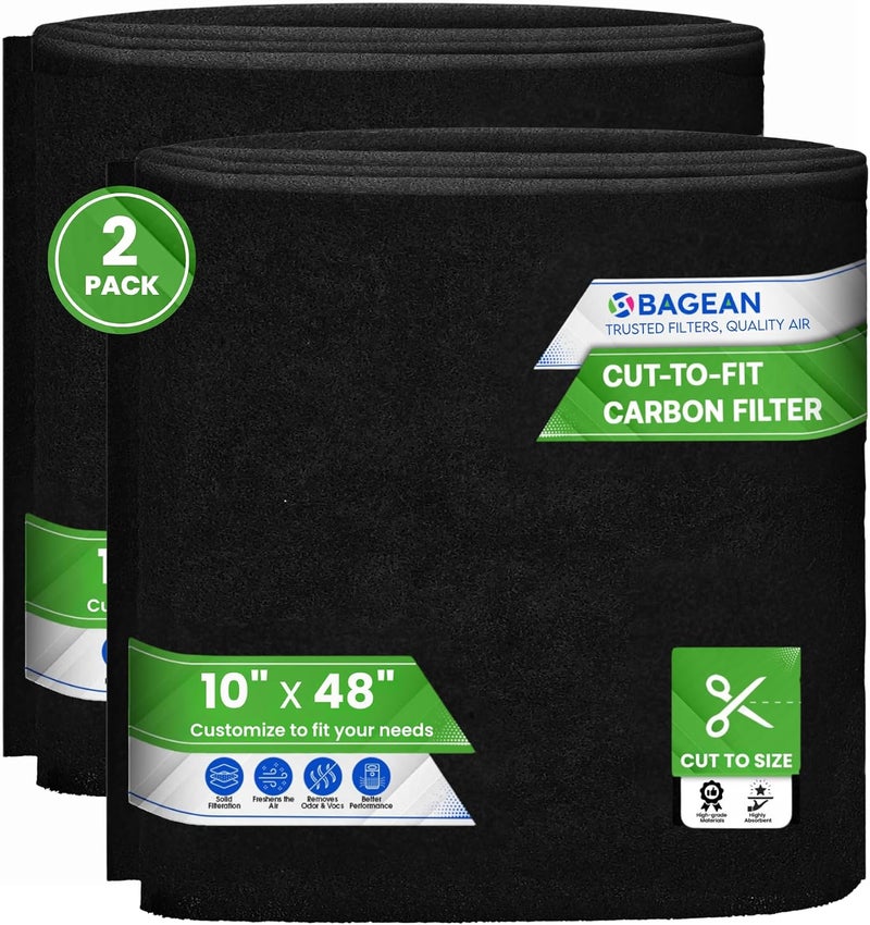 Bagean Cut to Fit Activated Carbon Filter Sheet 10” x 48” - Activated Carbon Air Filter for Air Purifiers Window AC Air Vent And More - Charcoal Filters Absorb Odors & Freshens the Air (2-Pack) - Image 1