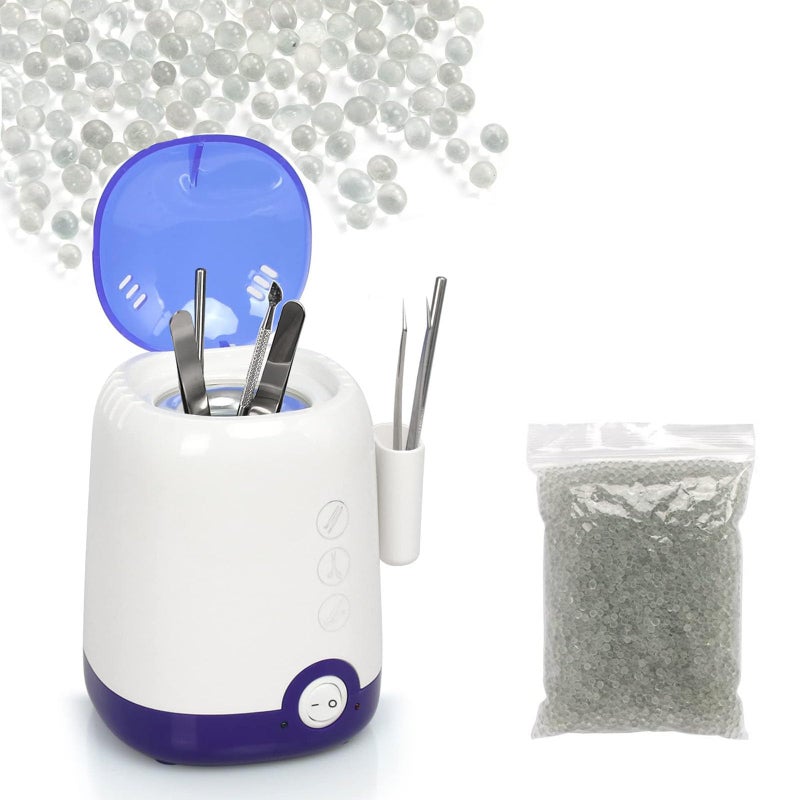 GoLashFun Nail Tool Sterilizer Machine,High Temperature Sterilizer Nail Tool Cleaning Pot for Nail Art Salon,Hair Cutting Scissors Cleaning Equipment (White with Glass Bead) - Image 1
