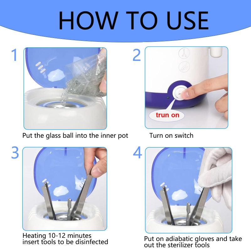 GoLashFun Nail Tool Sterilizer Machine,High Temperature Sterilizer Nail Tool Cleaning Pot for Nail Art Salon,Hair Cutting Scissors Cleaning Equipment (White with Glass Bead) - Image 4