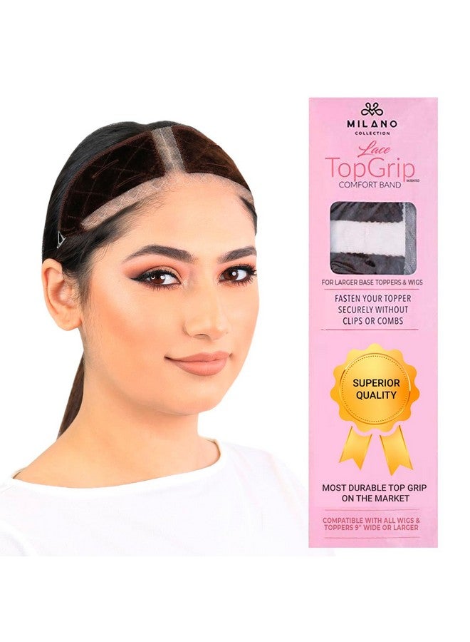 ميلانو كوليكشون مجموعة ميلانو شريط مريح من الدانتيل، شريط مخملي قابل للتعديل لأغطية القاعدة الكبيرة والشعر المستعار، شريط شعر مستعار غير قابل للانزلاق بدون غراء، قابل للغسل، بني شوكولاتة، كبير - Image 1