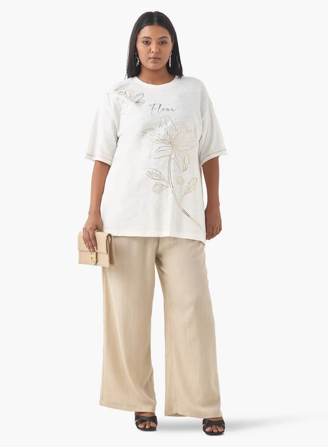 Ulla Popken Plus Size Ulla Popken Pants with Elasticated Waistband and Pockets