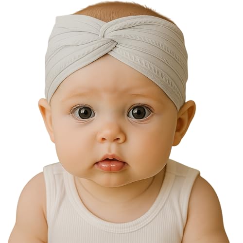 SYGA Newborn Infant Baby Girls Soft Nylon Bowknot Tie Headbands Hairbands Fashion Hair Accessories Knotted Headband Toddlers Kids (Grey) - Image 1