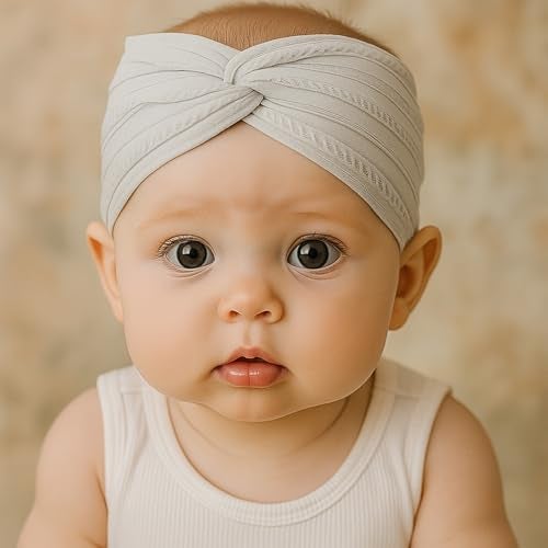 SYGA Newborn Infant Baby Girls Soft Nylon Bowknot Tie Headbands Hairbands Fashion Hair Accessories Knotted Headband Toddlers Kids (Grey) - Image 5