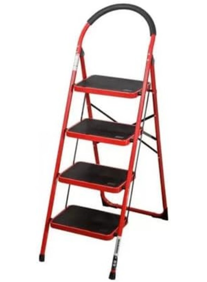 KOVAR Folding Step Ladder, 4 Steps, Wide Anti-Slip Pedals, Red, 45x150 cm
