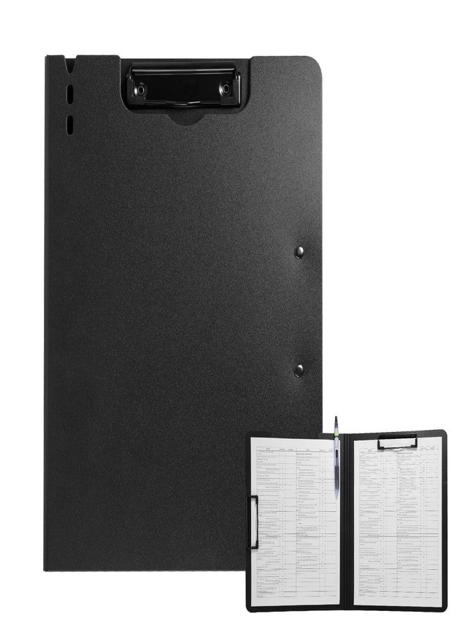 FRETONBA Clipboard Folder, A4 Foldable Clipboard with Horizontal and Vertical Double Metal Clips, 360 Degree Foldable Binder Clipboards with Pen Holder, File Cover Work Folder Clipboards, Black - Image 1