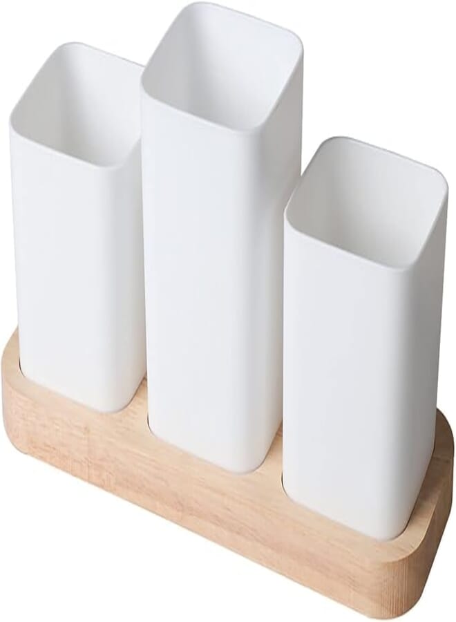 Utensil Holder Organizer Countertop for Kitchen Cutlery Organizer with Wooden Base Large Capacity Storage Compartment Large Opening Design Kitchen Utensil Caddy (#2) Utensil