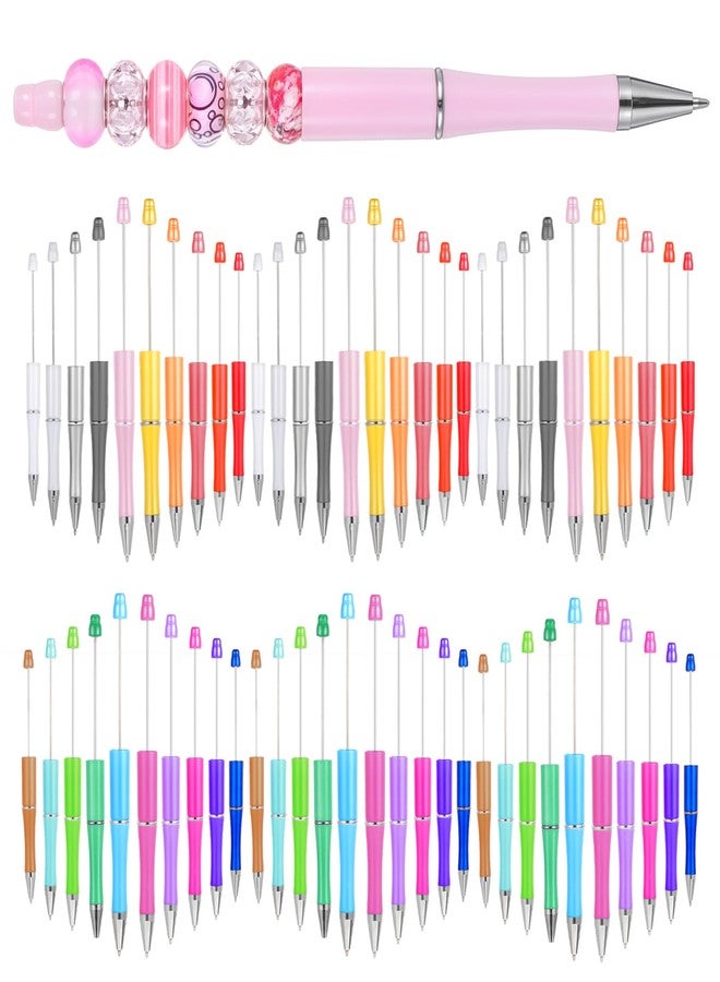 COMNICO 60PCS DIY Beadable Pens Plastic Beaded Ballpoint Pen Shaft Cute Cool Black Ink Pens Office School Supplies for Kids Students Teacher DIY Making Graduation Presents (Colorful) - Image 1