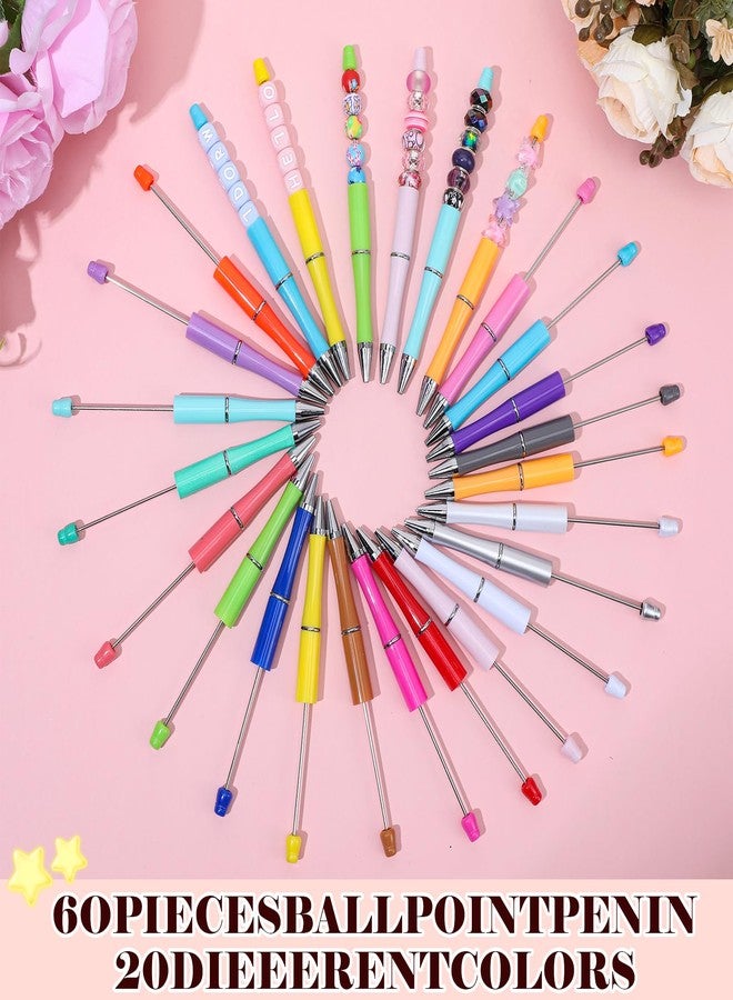 COMNICO 60PCS DIY Beadable Pens Plastic Beaded Ballpoint Pen Shaft Cute Cool Black Ink Pens Office School Supplies for Kids Students Teacher DIY Making Graduation Presents (Colorful) - Image 4