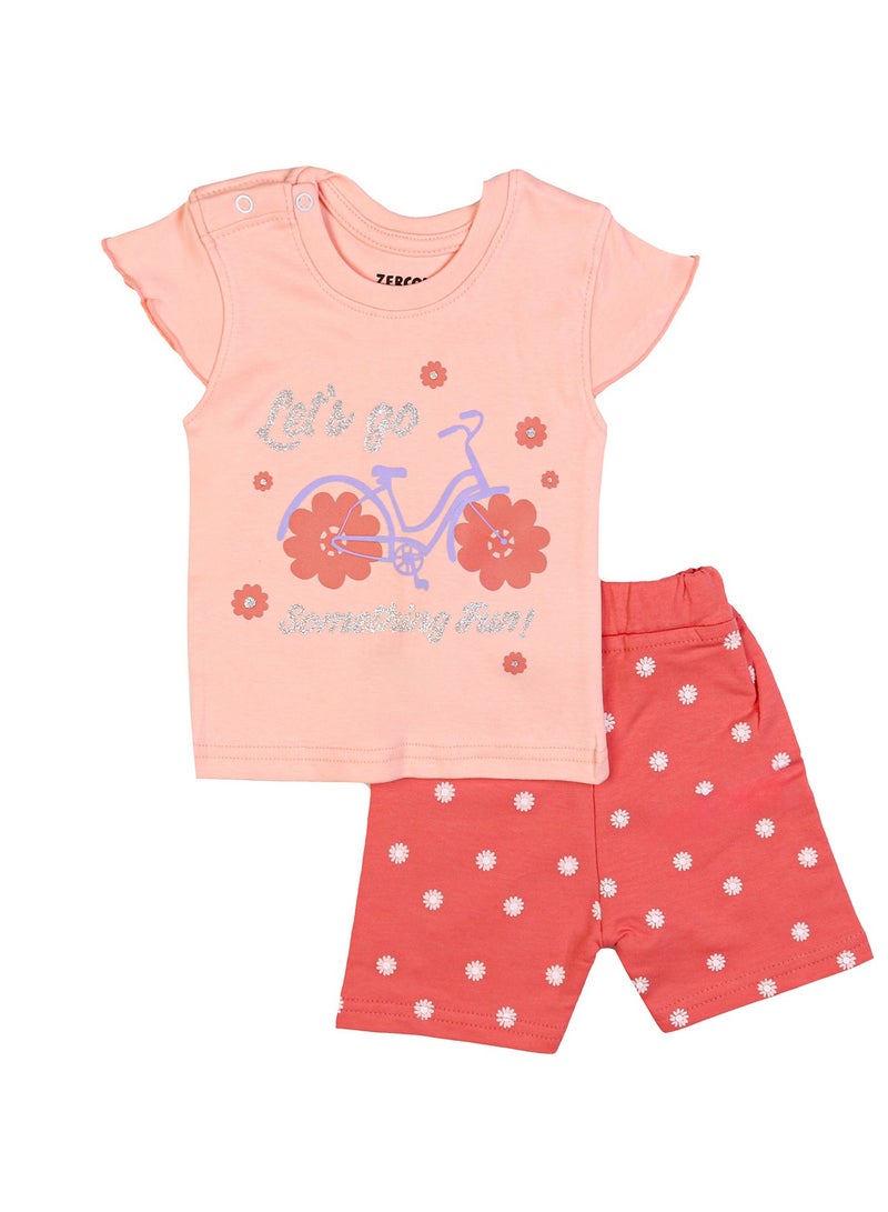 زيركون بيجامة بناتي صيفي لحديثي الولادة -طقم بنات صيف - Image 1