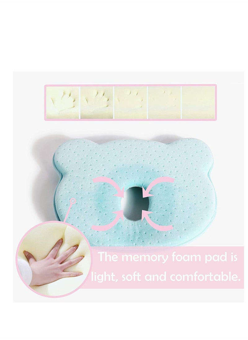 Excefore - Baby Head Shaping Pillow, Baby Pillow 3D Memory Foam Pillow for Infants and Newborn Baby, Neck Support (0-12 Months - Blue) - Image 1