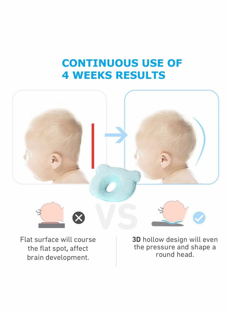 Excefore - Baby Head Shaping Pillow, Baby Pillow 3D Memory Foam Pillow for Infants and Newborn Baby, Neck Support (0-12 Months - Blue) - Image 1
