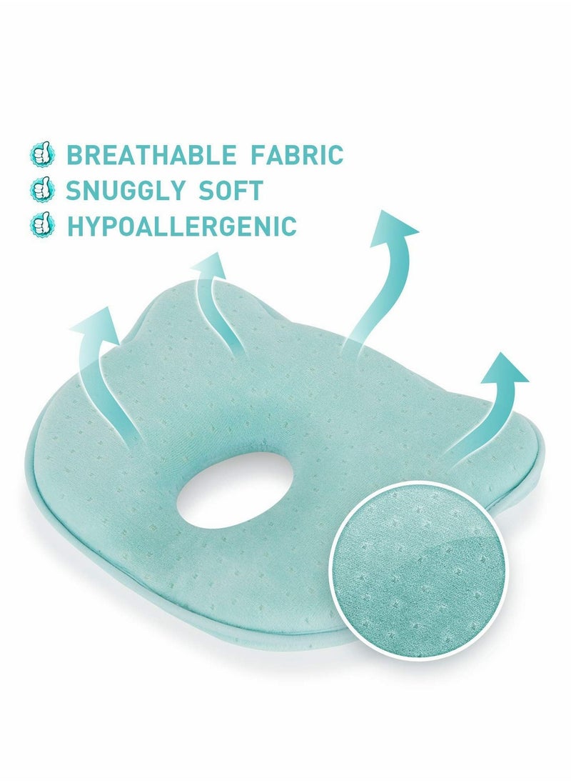 Excefore - Baby Head Shaping Pillow, Baby Pillow 3D Memory Foam Pillow for Infants and Newborn Baby, Neck Support (0-12 Months - Blue) - Image 1