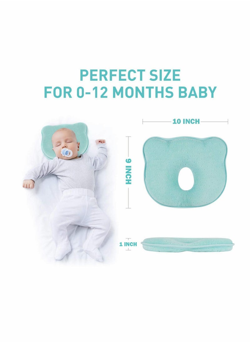 Excefore - Baby Head Shaping Pillow, Baby Pillow 3D Memory Foam Pillow for Infants and Newborn Baby, Neck Support (0-12 Months - Blue) - Image 1