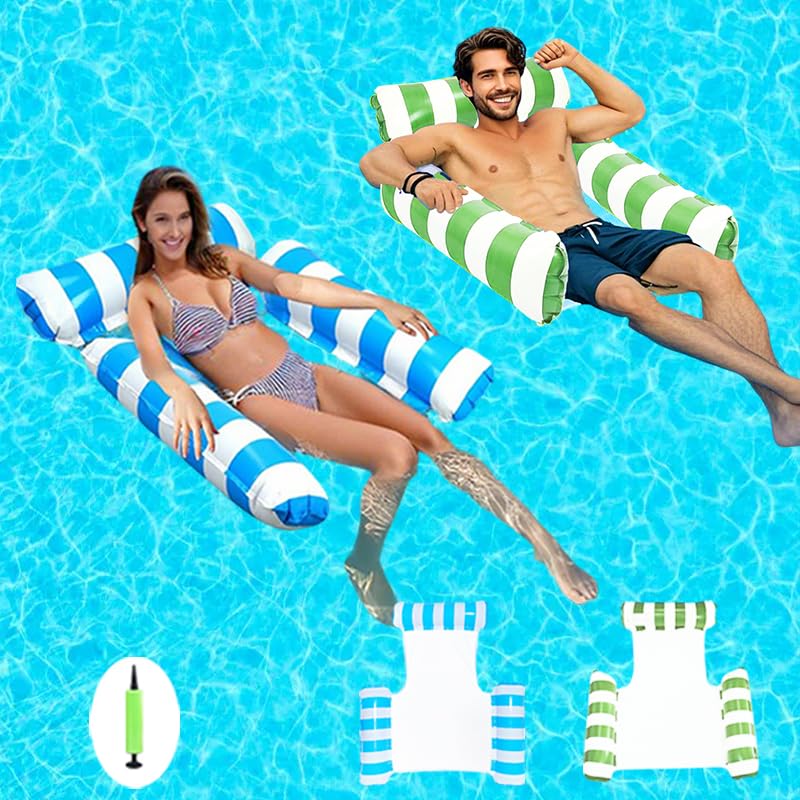 Hqyib 2 Pack Pool Floats Adult 4in1 Inflatable water Hammock 3 Tubes Inflatable Hammock for Adults Portable Floating Chair Bed Pool Floaties Toys for Adults Vacation Fun and Rest Free inflatable pump - Image 1