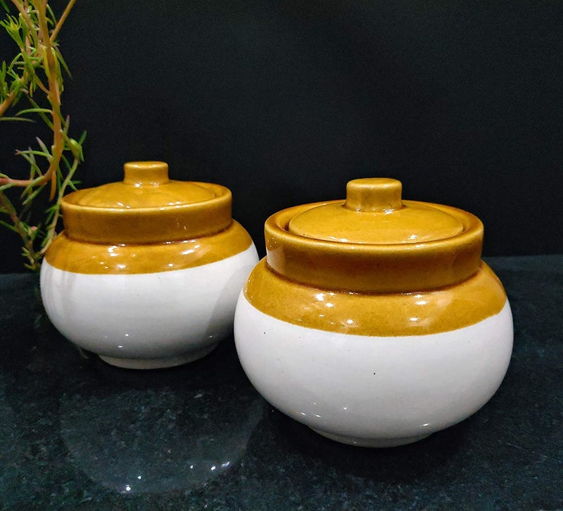 Jetwals Old Fashioned Handmade Ceramic Pickle Jar Set with Lid Dining Table LOTA 300ML LOTA JARS 300ML PACK OF 2 - Image 1
