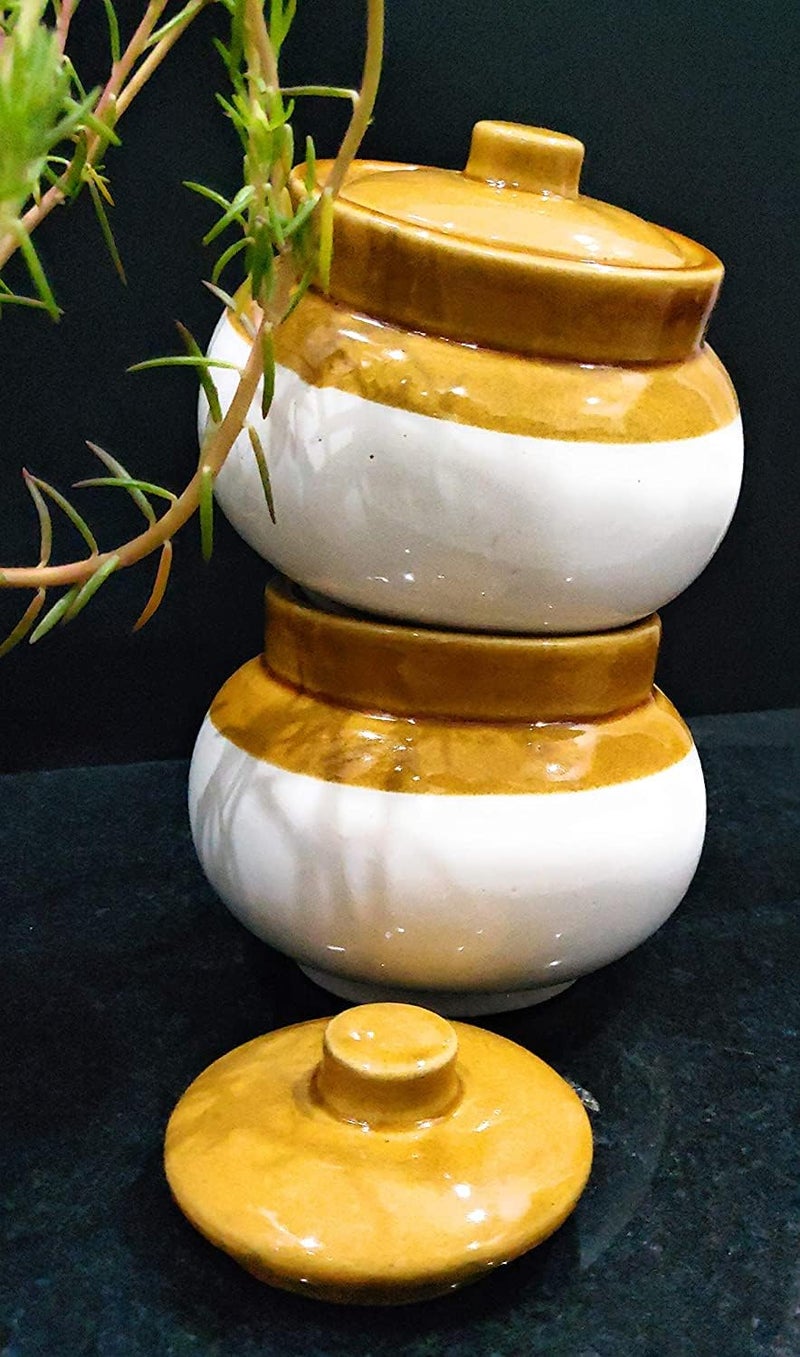 Jetwals Old Fashioned Handmade Ceramic Pickle Jar Set with Lid Dining Table LOTA 300ML LOTA JARS 300ML PACK OF 2 - Image 3