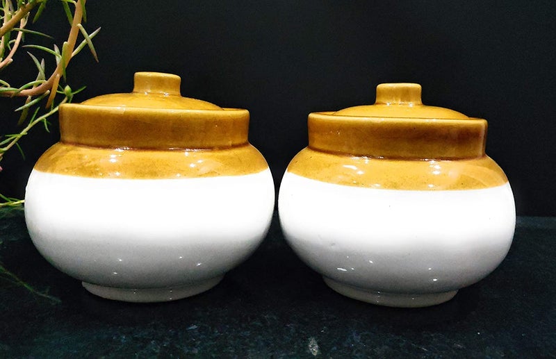 Jetwals Old Fashioned Handmade Ceramic Pickle Jar Set with Lid Dining Table LOTA 300ML LOTA JARS 300ML PACK OF 2 - Image 2
