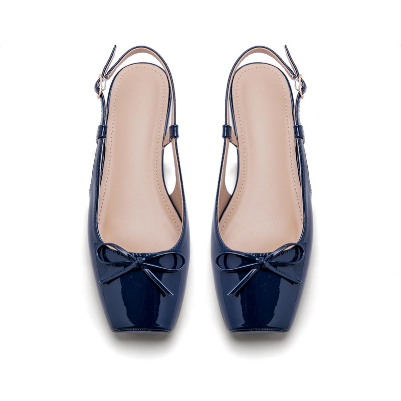 Lhamo Latso Navy Blue Flats for Women Ballerina Closed Square Toe Slip on Bowknot Flats Ballet Slingbacks Dressy Flat Shoes Satin 8 - Image 1