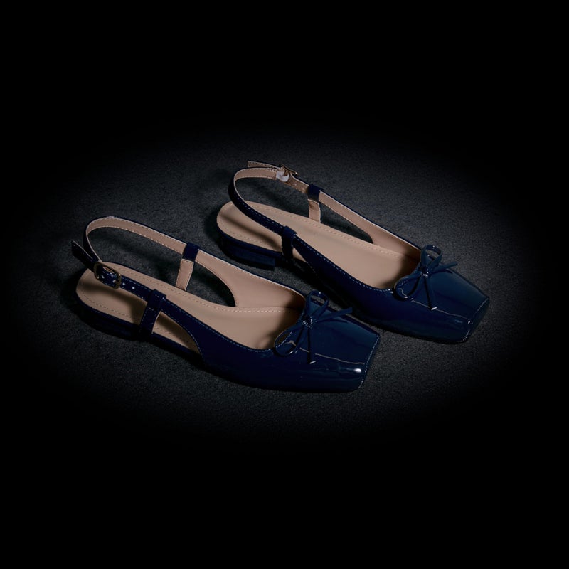 Lhamo Latso Navy Blue Flats for Women Ballerina Closed Square Toe Slip on Bowknot Flats Ballet Slingbacks Dressy Flat Shoes Satin 8 - Image 2