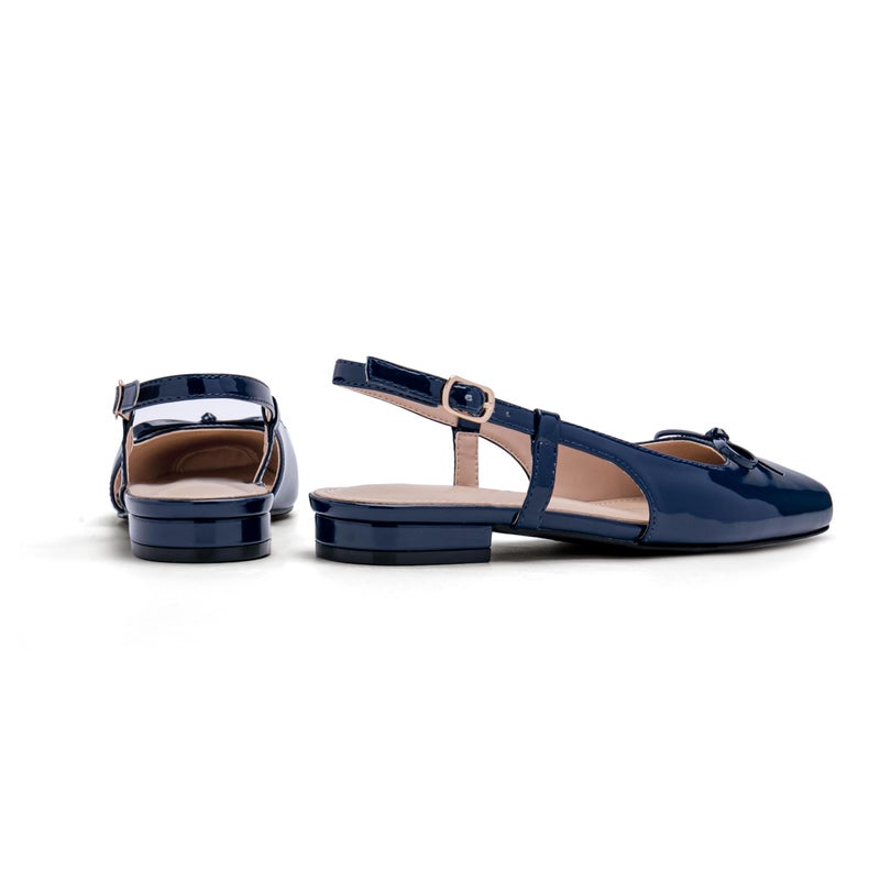 Lhamo Latso Navy Blue Flats for Women Ballerina Closed Square Toe Slip on Bowknot Flats Ballet Slingbacks Dressy Flat Shoes Satin 8 - Image 4