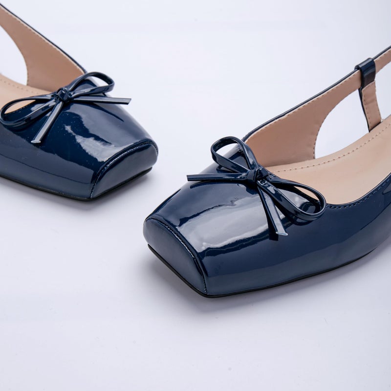 Lhamo Latso Navy Blue Flats for Women Ballerina Closed Square Toe Slip on Bowknot Flats Ballet Slingbacks Dressy Flat Shoes Satin 8 - Image 5