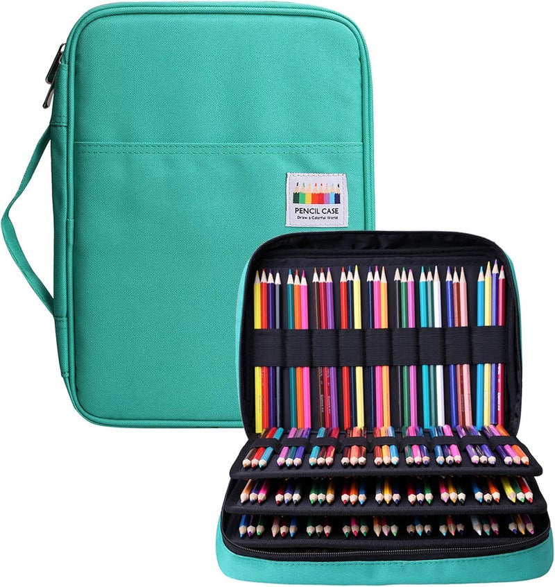 BOMKEE Pencil Case for Adults 220 Slots Colored Pencils Gel Pen Organizer Bag with Zipper for Artist Handy Glitter Gel Pens, Refills, Waterproof Coloring Holder Pencils Case(Green) - Image 1