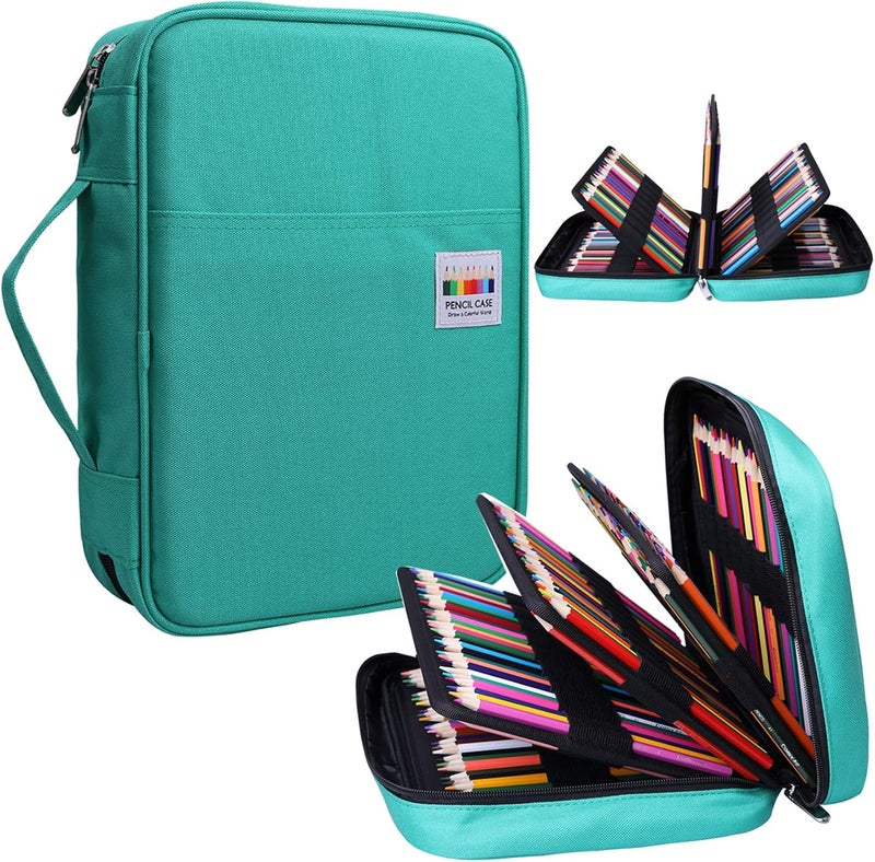 BOMKEE Pencil Case for Adults 220 Slots Colored Pencils Gel Pen Organizer Bag with Zipper for Artist Handy Glitter Gel Pens, Refills, Waterproof Coloring Holder Pencils Case(Green) - Image 2