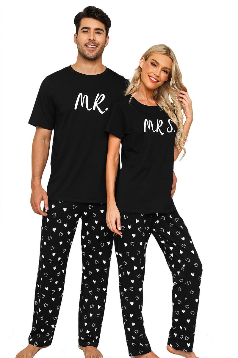 EISHOPEER Men's Sleepwear Pajama Set Lightweight Printed Round Neck Summer T-Shirt Pants Lounge Sets Black Letter Large - Image 1