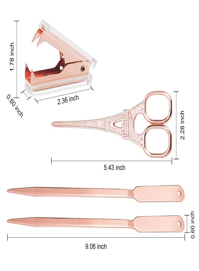REOLAN Rose Gold Desk Accessories Set - Scissors, Staple Remover and 2 Letter Openers, Luxury Rose Gold Office Supplies & Desk Decorations - Image 2