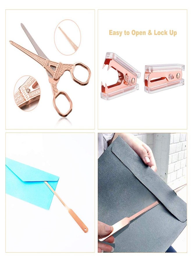REOLAN Rose Gold Desk Accessories Set - Scissors, Staple Remover and 2 Letter Openers, Luxury Rose Gold Office Supplies & Desk Decorations - Image 4