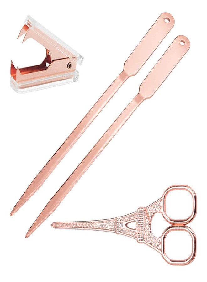 REOLAN Rose Gold Desk Accessories Set - Scissors, Staple Remover and 2 Letter Openers, Luxury Rose Gold Office Supplies & Desk Decorations - Image 1