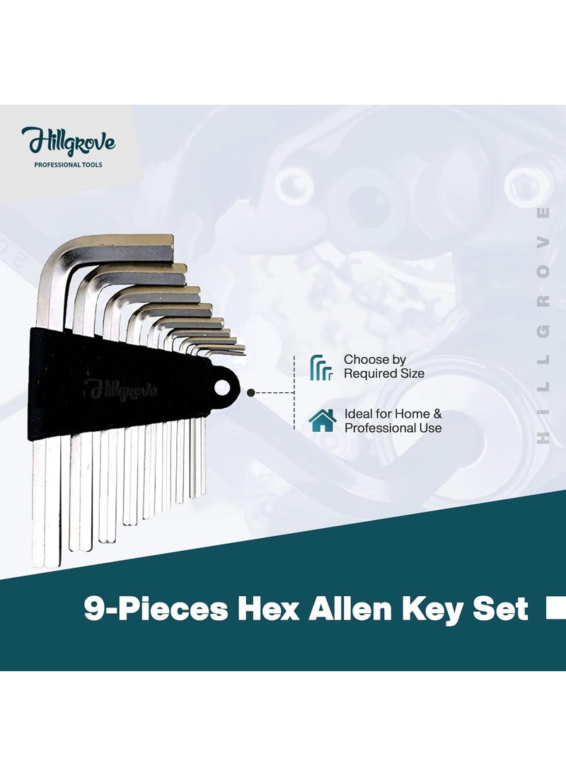 Hillgrove Hillgrove HGCM481M1 9 Pieces Full Hex Allen Key Kit with T Spanner Set Pack of 4 Wrench Bolt Spanner Goti Wrench L Shape Repair Tool Set for BikeBicycleCycleGuitar Allen Key Set  - Image 2