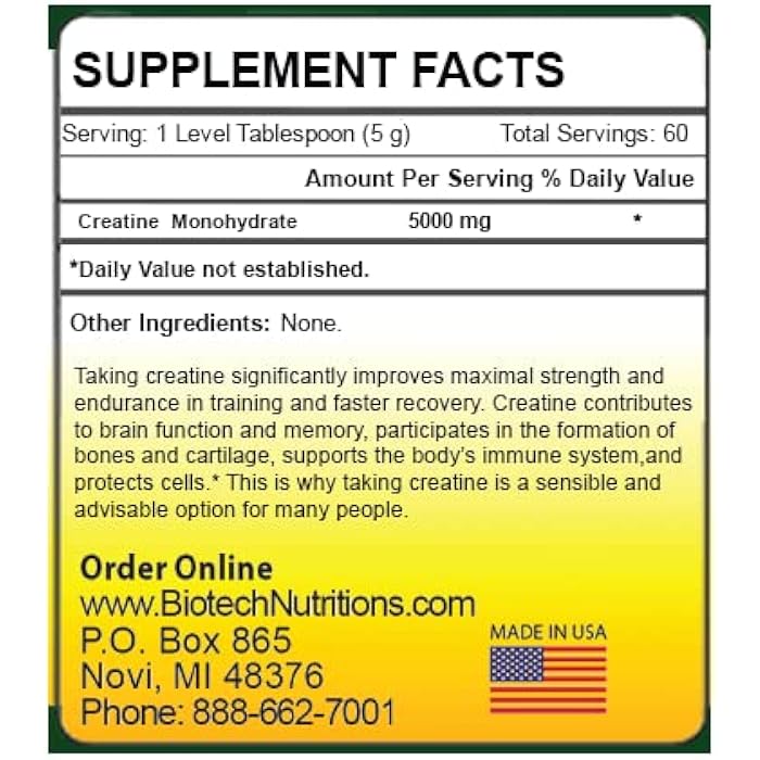 Biotech Nutritions Creatine 60 Dietary Supplement, 300 Gram - Image 2