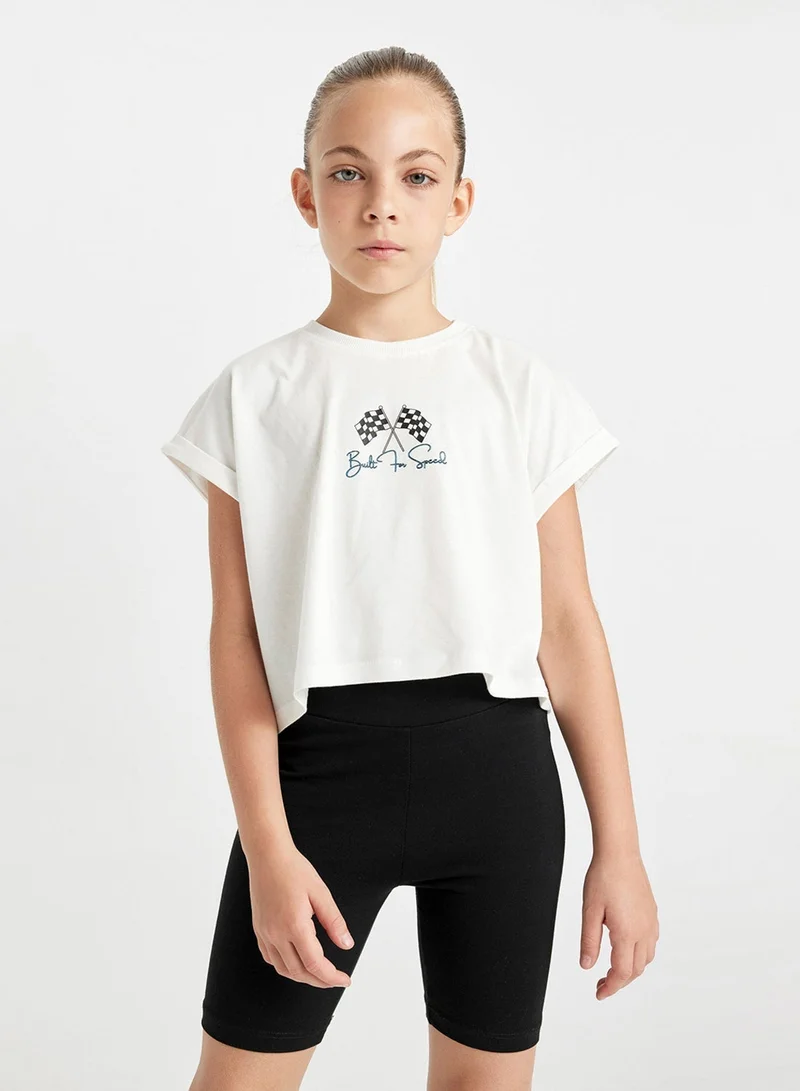 DeFacto Printed Short Sleeve T-Shirt And Biker Shorts 2-Piece Set