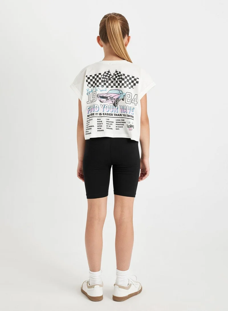 DeFacto Printed Short Sleeve T-Shirt And Biker Shorts 2-Piece Set