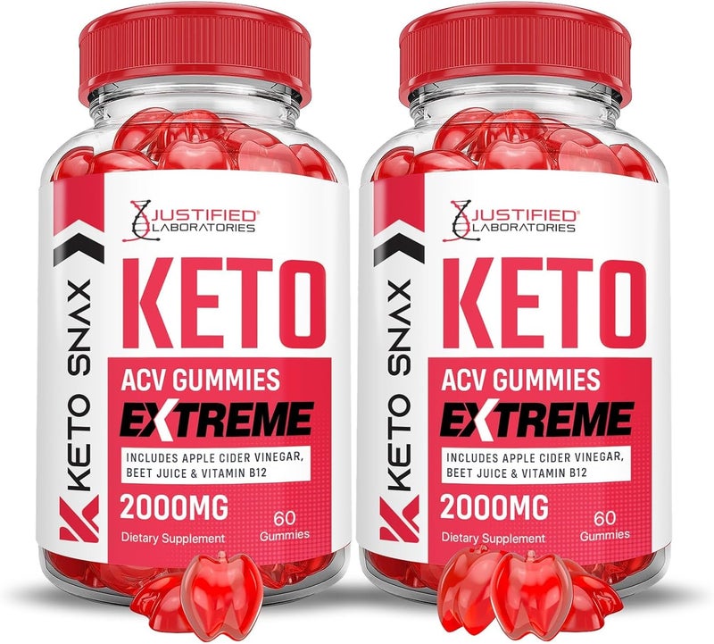 Justified Laboratories 2 Pack Keto Snax Keto ACV Gummies Extreme 2000MG Keto Snax Keto Gummies Advanced Formula Apple Cider Vinegar with Pomegranate Beet Juice Powder B12 Vegan Non GMO 120 Gummys - Image 1