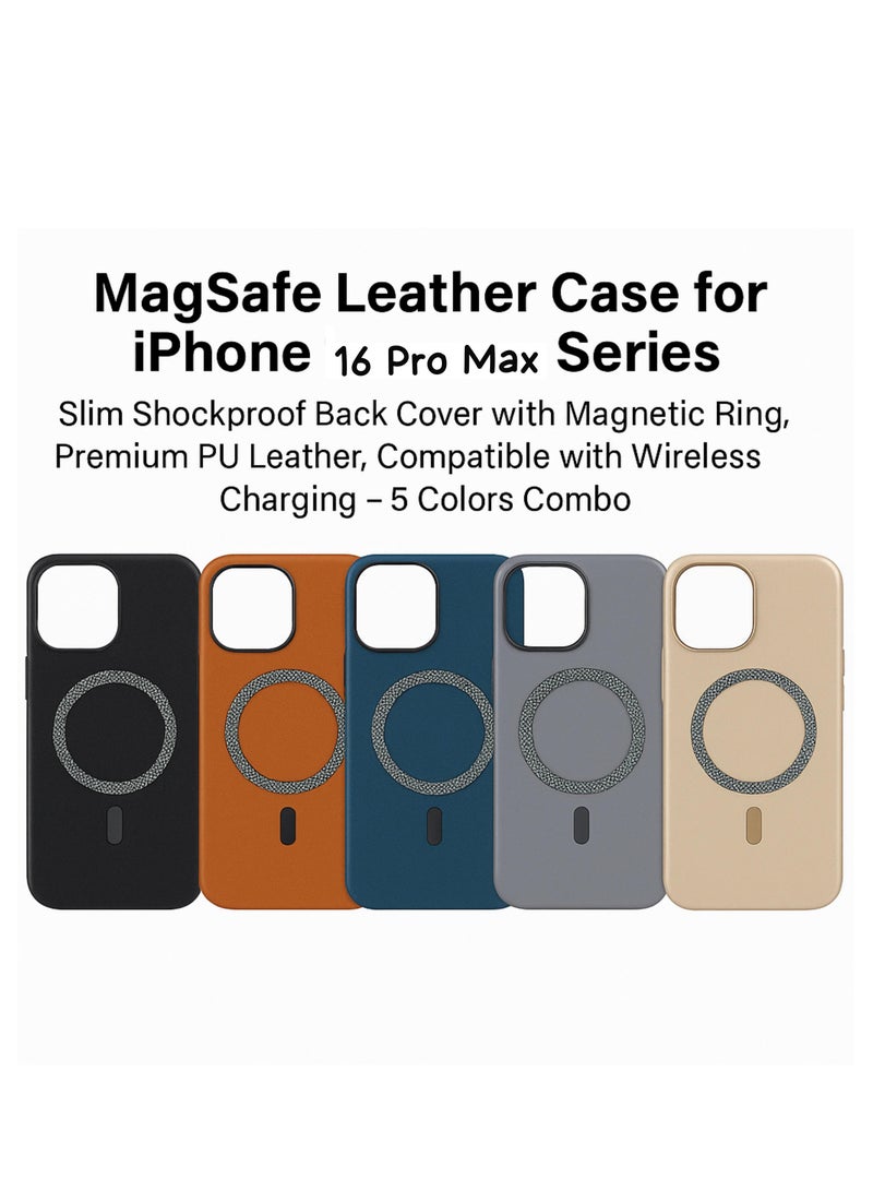 Case Club MagSafe Magnetic Case for iPhone 16 Pro Max Series, Slim Shockproof Back Cover with Magnetic Ring, Premium PU Leather, Compatible with Wireless Charging – 5 Colors Combo - Image 5
