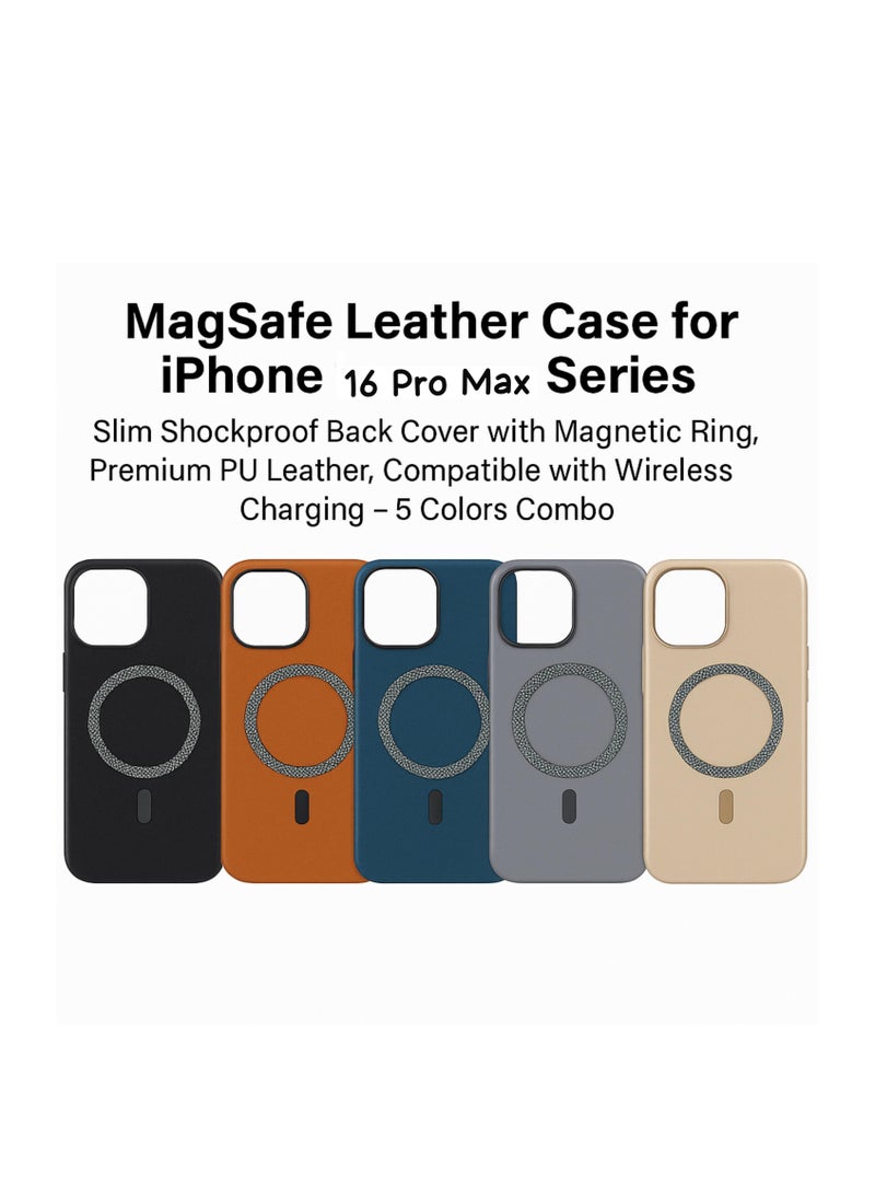 Case Club MagSafe Magnetic Case for iPhone 16 Pro Max Series, Slim Shockproof Back Cover with Magnetic Ring, Premium PU Leather, Compatible with Wireless Charging – 5 Colors Combo - Image 1