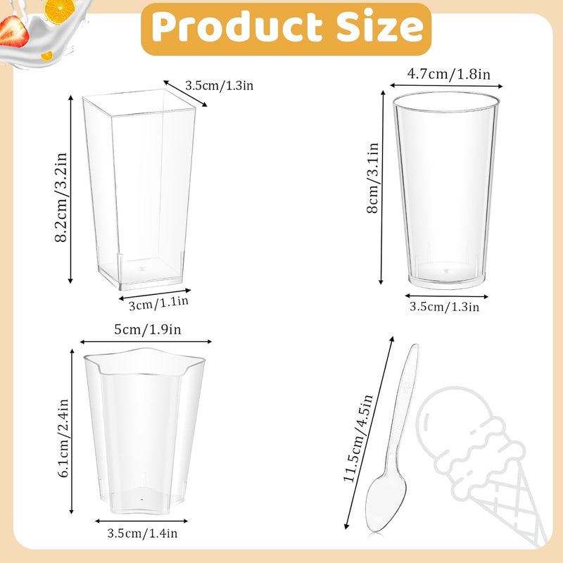 ALEXPRE 240 Packs 23 oz Mini Dessert Cups with Spoons SquareRoundFivepointed Star Clear Dessert Parfait Cups Mini Plastic Dessert Cups Small Reusable Fruit Ice Cream Pudding Appetizer Cup Bowls - Image 2