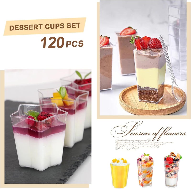 ALEXPRE 240 Packs 23 oz Mini Dessert Cups with Spoons SquareRoundFivepointed Star Clear Dessert Parfait Cups Mini Plastic Dessert Cups Small Reusable Fruit Ice Cream Pudding Appetizer Cup Bowls - Image 5