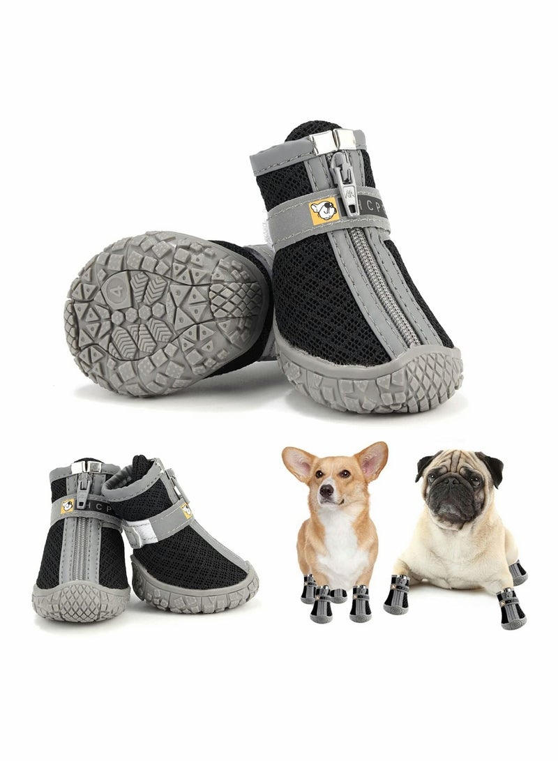 Y&D Dog Shoes 4 Pcs Size 3 Anti-Slip Breathable Waterproof Booties Boot Paw Protector for Small Dog Hiking Shoes with Reflective Adjustable Strap Zipper Puppy Shoe Hot Pavement Winter Snow  - Image 1