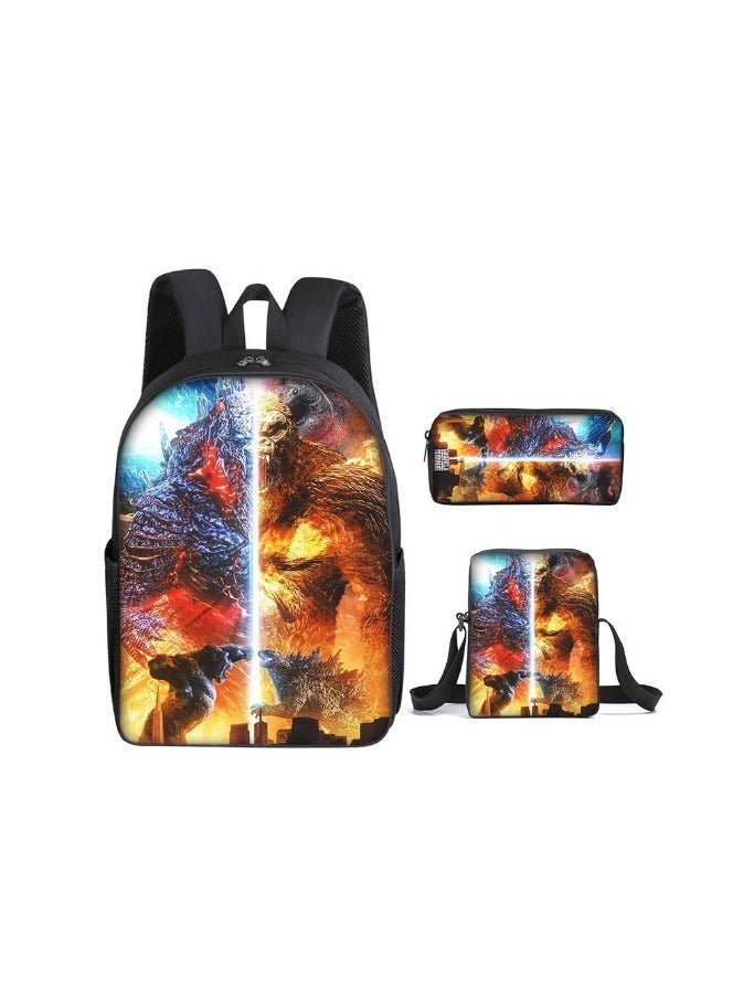 Godzilla Children's leisure load reducing large capacity printed backpack for elementary school students, 3-piece set - Image 1