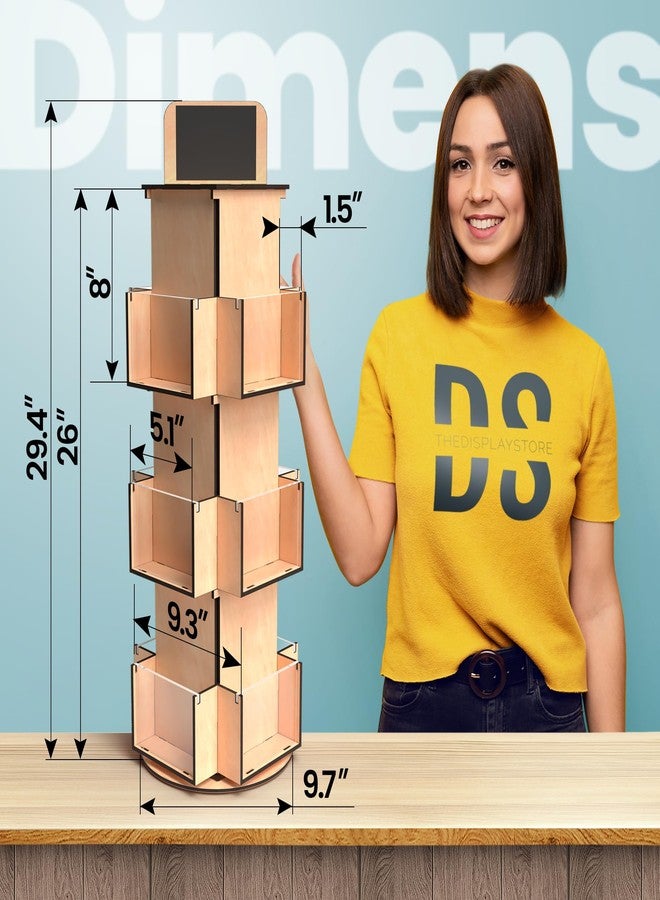 DS THE DISPLAY STORE حامل عرض بطاقات المعايدة الخشبي الطبيعي الدوار ثلاثي الطبقات من دي إس ذا ديسبلاي ستور، حامل عرض بطاقات وملصقات، حامل عرض دوار وحامل ملصقات، عرض بائع على طاولة البيع بالتجزئة، دوار - Image 5