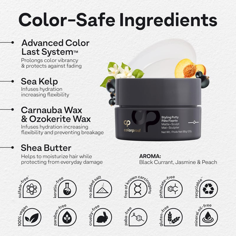 Colorproof Styling Putty 2 Fl. Oz. with Color and Heat Protection, Black Currant, Jasmine & Peach Scent, Firm Hold Hair Putty with Matte Finish - Image 2