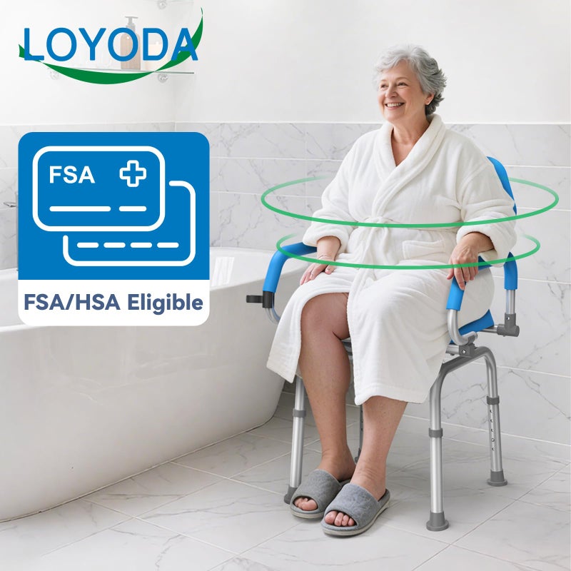Loyoda FSA/HSA Eligible Swivel Shower Chair with Arms and Back, Padded Shower Bench with Pivoting Arms, Height Adjustable Shower Chair for Elderly and Disabled, 400 lbs - Image 2